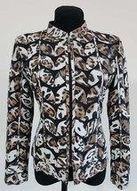 White Leopard Pattern Leather Leaf Jacket Womens All Sizes Zipper Short D1 - £180.41 GBP