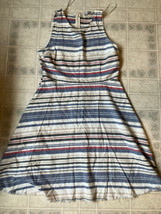 Zara Basic Women&#39;s Denim Couture Striped Summer A-Line Dress Medium Raw Edge Hem - $25.02