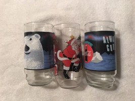 Three Christmas Themed  COCA COLA GLASSES  1 Santa and 2 Polar Bears GRE... - $9.95