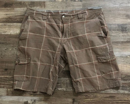 Columbia Mens Size 38 Brown Plaid Mens Bermuda Cargo Shorts Omni-Shade Travel - $22.24