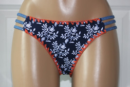  NEW Jessica Simpson Navy Blue Floral Strappy Tab Sides Bikini Bottom M Medium - £11.13 GBP