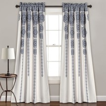 Lush Decor Stripe Medallion Curtains Fabric Mandala Bohemian Damask Print, Navy - $35.97