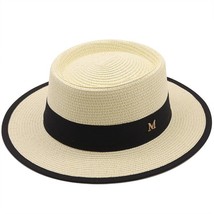New Men’s Summer Beige Straw Boater Dress Hat (Size 55-58CM) - $18.81
