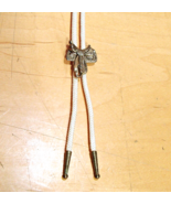 Vintage Saddle Bolo Tie Bronze Brass Tips Off White Fabric Rope Slider W... - £15.10 GBP