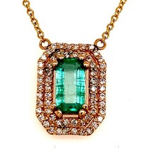 Natural Emerald Diamond Necklace 14k Gold 1.21 TCW 16&quot; Certified $4,950 112176 - £1,404.33 GBP