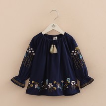 2021 Spring Autumn 2-10 Years Cotton Navy Blue White Long Flare Trumpet Sleeve E - £43.95 GBP
