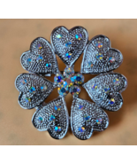 Vintage Silver-tone &amp; Multi-Heart Iridescent Rhinestone Brooch 1.3/8&quot; Di... - $26.79 CAD