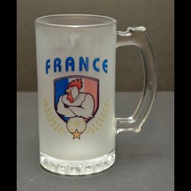 Beer Mug Glaze Glass France Rooster Shield Crests Vintage - $11.85