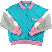 Bay Club By Catalina S/M Vintage 90s Long sleeve Polo 1/4 Snap Pink Teal Retro  - £24.10 GBP