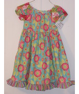 Girls print dress with flowers and ruffles, handmade, one of a kind, size 6 - $18.00