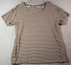 J.CREW T Shirt Top Women Medium Brown White Striped Knit Short Sleeve Round Neck - £7.43 GBP