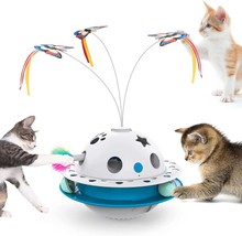 Electric Cat Toys with Roller Tracks Ball Automatic Rotating Butterfly Feather E - £90.05 GBP