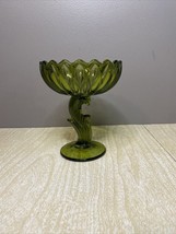 Vintage Indiana Carnival Glass Iridescent Green Lotus Blossom Compote Candy Dish - £12.60 GBP