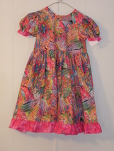 Girls handmade one of a kind print dress with ruffle  size 6 - £18.56 GBP