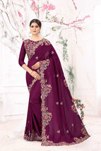 VOILET COLOUR KASTURI SILK WEDDING WEAR HEAVY EMBROIDERY WORK SAREE - $70.00