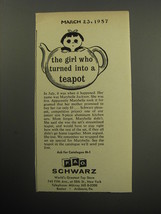 1957 F.A.O. Schwarz Toys Ad - The girl who turned into a teapot - $18.49
