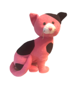 9 1/2&quot; Pink Black Kitty Cat Plush Stuffed Animal Sitting Curled Tail Whi... - $18.69