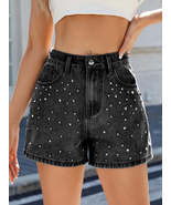 Rhinestone Washed High Waist Denim Shorts - $56.14 CAD