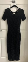 VTG 90s Cache Lace Dress Sz M Black Semi Sheer Stretch Bodycon Back Slit - £37.28 GBP