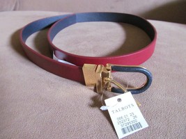 New Talbots Leather Belt Reversible Gold Tone Buckle Trim Wine Black - £23.55 GBP