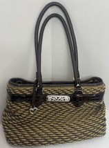 Brighton Tan &amp; Brown Woven Satchel Bag 8” By 14” Purse Handbag Large - $21.49