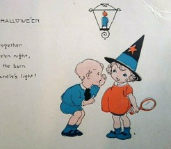 Antique Halloween Postcard Weaver Children Girl In Witch Hat Unused Seri... - £40.40 GBP