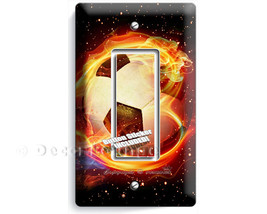 Soccer ball on fire corolfull flames and sparkles single GFI light switc... - $16.57 CAD
