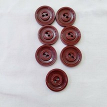 Vintage Carved Round Button Lot Of 7 Plastic Maroon Burgundy 3/4&quot; - £11.22 GBP