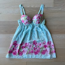 Cinema Etoile Floral Babydoll Nightie Lingerie Medium Blue Pink - $29.02