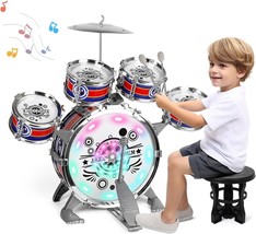 M Sanmersen Toddler Drum Kit For Ages 1-3 | 5-Piece Kids, Blue, With Led... - £40.14 GBP