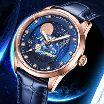 Moonphase Steel  Men&#39;S  Watches Earth Starry Mechanical dial moon  - £196.91 GBP