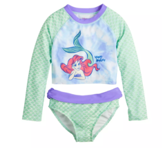 Little Mermaid Disney Girls 2 Piece Rashguard Top &amp; Bottom Swimsuit Set Size 4 - £15.15 GBP