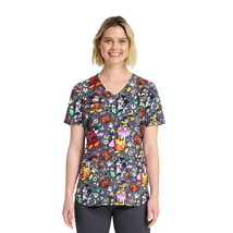 Disney Mickey Mouse and Friends Candy Fun Women&#39;s V-Neck Scrub Top - Siz... - £12.44 GBP