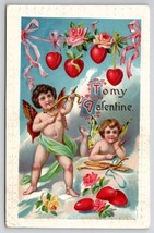 Valentines Day Cupids Butterfly Wings On Clouds Shooting Hearts Postcard X24 - $8.95