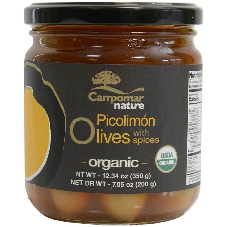 Primary image for Spanish Picolimon Olives with Spices - Organic - 12 x 12.3 oz jar