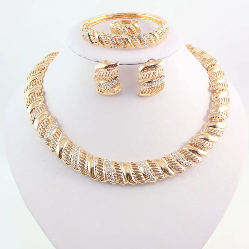 Vintage African Crystal Jewelry Sets For Women Wedding Bridal Accessories Gold C - £26.42 GBP