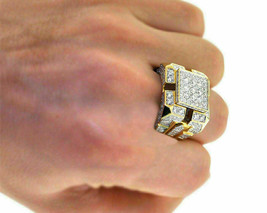 Men&#39;s 3 Ct Simulated Diamond Cluster Engagement Band Ring 925 Silver Gold Plated - £95.65 GBP