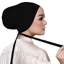 Women&#39;S Jersey Hijab Caps Solid Color Hijab Undercap Black Stretch Cap Underscar - £14.89 GBP