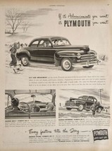 1947 Print Ad Plymouth 2-Door Car Kids & Dog Romp & Play in Snow Chrysler Corp - $17.08