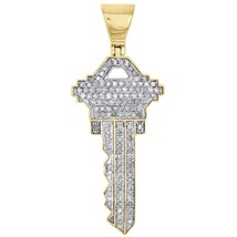 10K Yellow Gold Fn Lab Created Diamond Mens Key To The City Pendant 1.75&quot; Charm - £103.87 GBP
