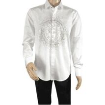 Mens CEREMONIA Shirt 100% Cotton Medusa Medallion Rhine Stones #STN 13 VRS white image 2