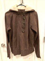GAP Pullover Womens XL Brown Jacket Coat Fleece Hood Sweatshirt Pockets Vintage - £19.31 GBP