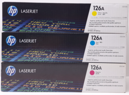 Set of New Sealed Genuine HP Color Laserjet Toner 126A Cyan Yellow Magenta - $87.59