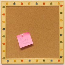 Cork Bulletin Tack Board Overall Size 14x14 with Colored Pencil Wood Inlay - £19.78 GBP