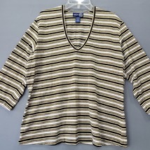 Venezia Women Shirt Size 14 Black Stretch Preppy Gold Stripe Classic 3/4 Sleeves - £9.95 GBP