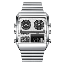 Dual Display Quartz Men Watches Luminous Sports Man Wrist Watch Steel Band - £37.21 GBP