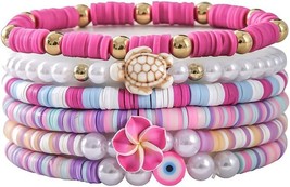 Heishi Surfer Beaded Stretch Bracelets Set for Women Layered Stackable Clay Bead - £14.93 GBP