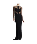 NEW ABS Allen Schwartz Black Illusion Bodice Long Sleeve Column Gown Siz... - $125.00