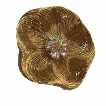 Vintage Large Monet Brooch Gold Tone Floral Swirl Flower Rhinestone stat... - £29.77 GBP