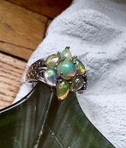 Brand NEW Natural Ethiopian Opal Fleur Scroll Ring, High Polish Platinum Size 5 - £137.22 GBP